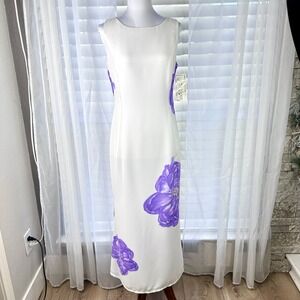 Lauren Taylor New York Maxi‎ Dress Women Size 4 White Purple New Floral Column